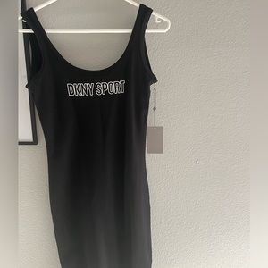 DKNY Black Stretch Midi Dress – Sleek & Minimalist Style